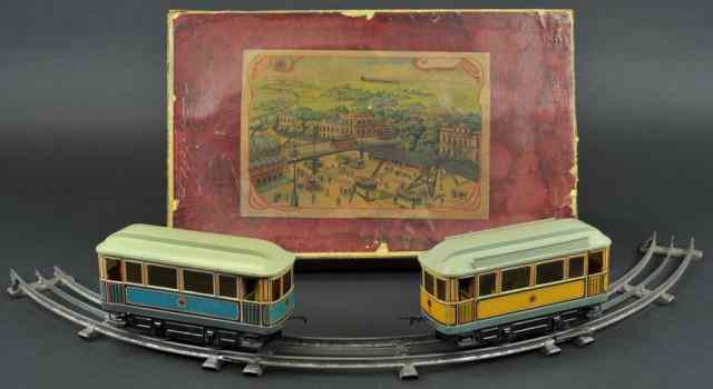 Appraisal: CARETTE TROLLEY WITH TRAILER BOXED SET Germany Gauge set lithographed