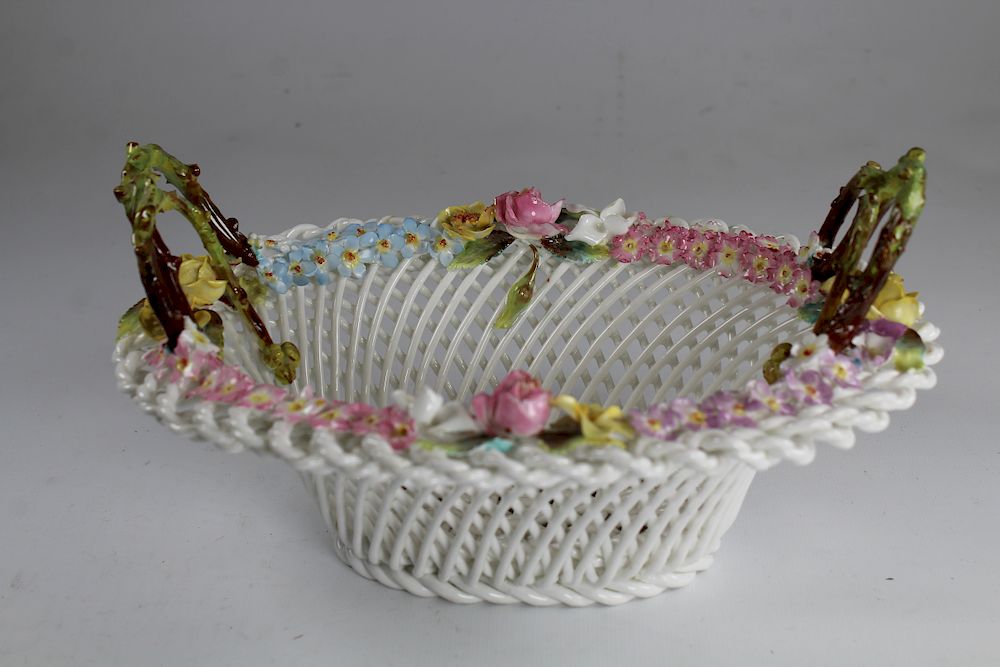 Appraisal: Staffordshire Lattice Ware Porcelain Basket English Staffordshire Lattice Ware Porcelain