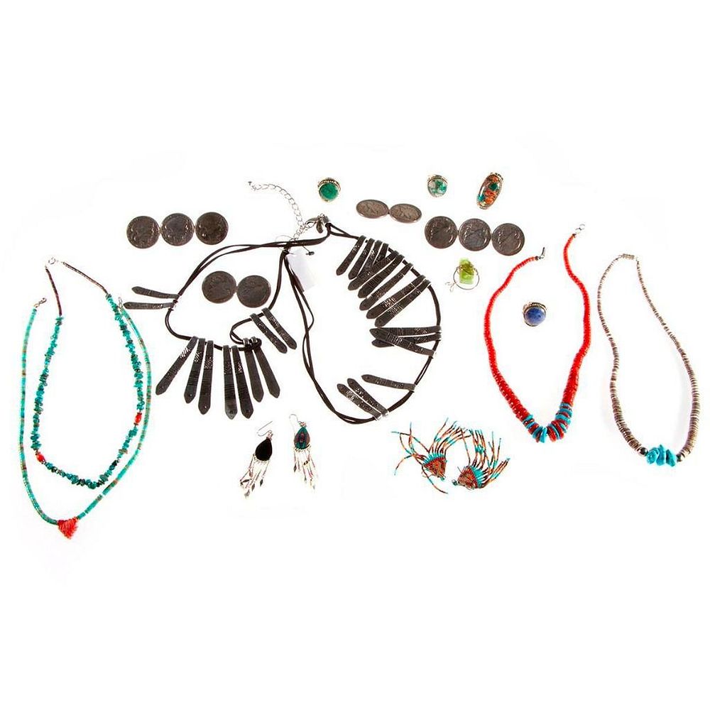 Appraisal: Collection of silver and metal jewelry including coral and turquoise