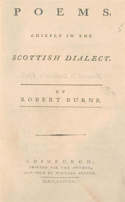 Appraisal: vol Burns Robert Poems Chiefly in The Scottish Dialect Edinburgh