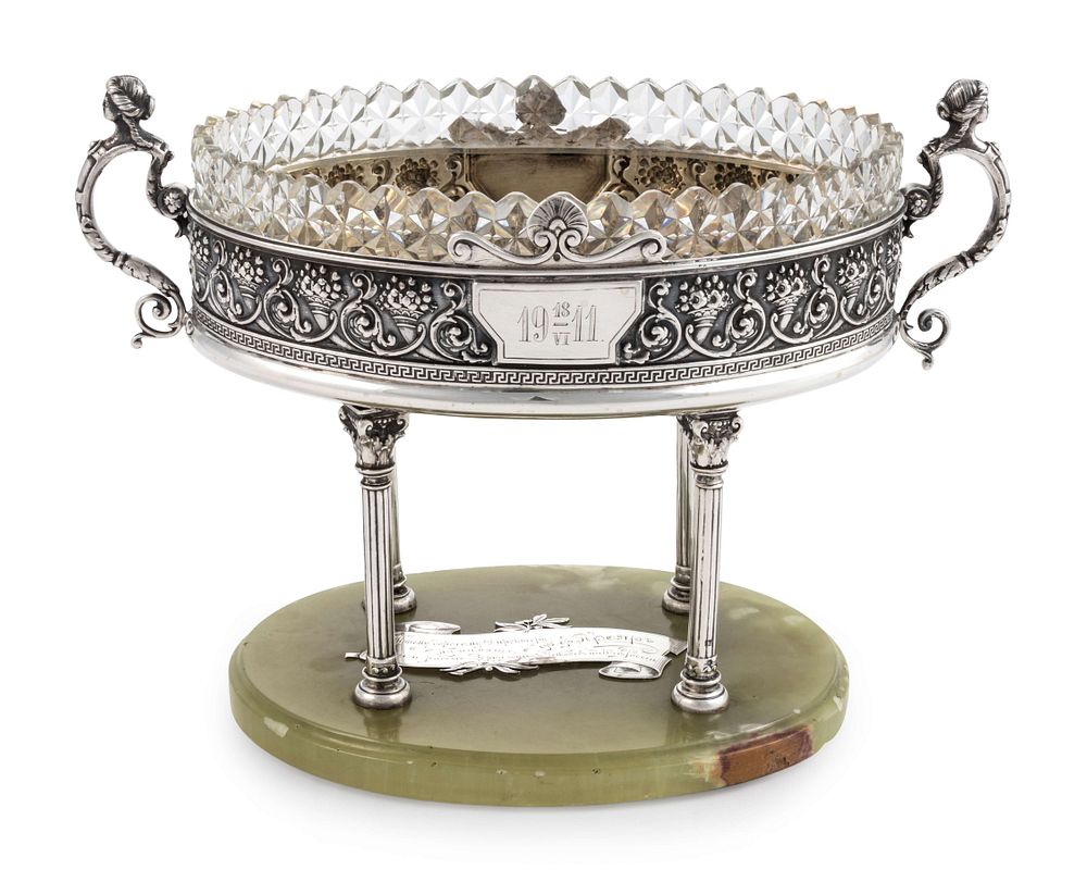 Appraisal: A Large Russian Silver and Agate Mounted Centerpiece Bowl A