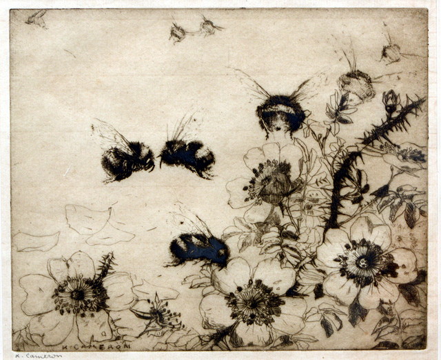 Appraisal: Katherine Cameron British - Honeybees and Apple Blossomsigned in pencil