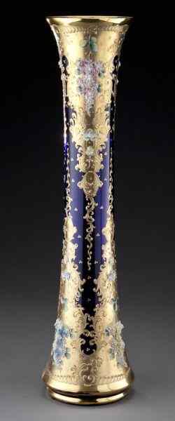 Appraisal: Monumental Bohemian cobalt glass vasehaving extensive and intricate gilt paint