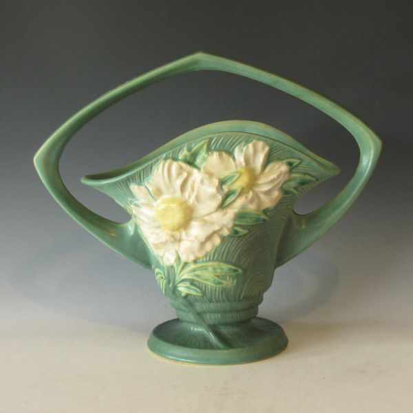 Appraisal: Roseville Peony basket in green Marked Roseville USA - ''