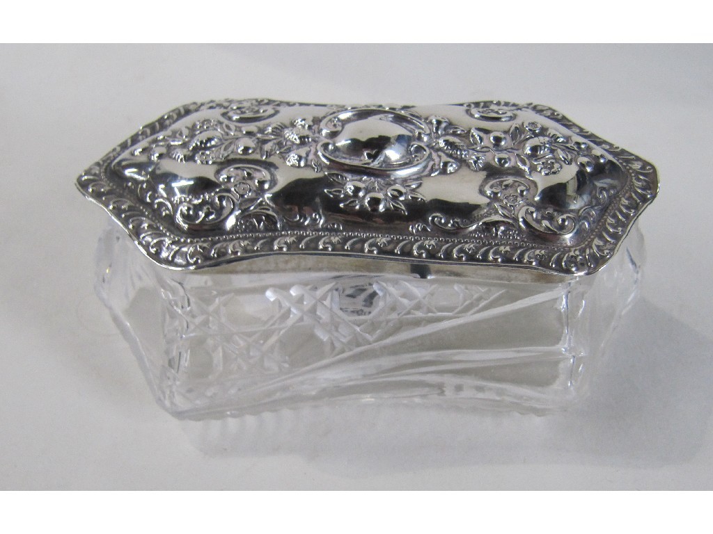 Appraisal: Embossed silver and cut glass pin dish Birmingham