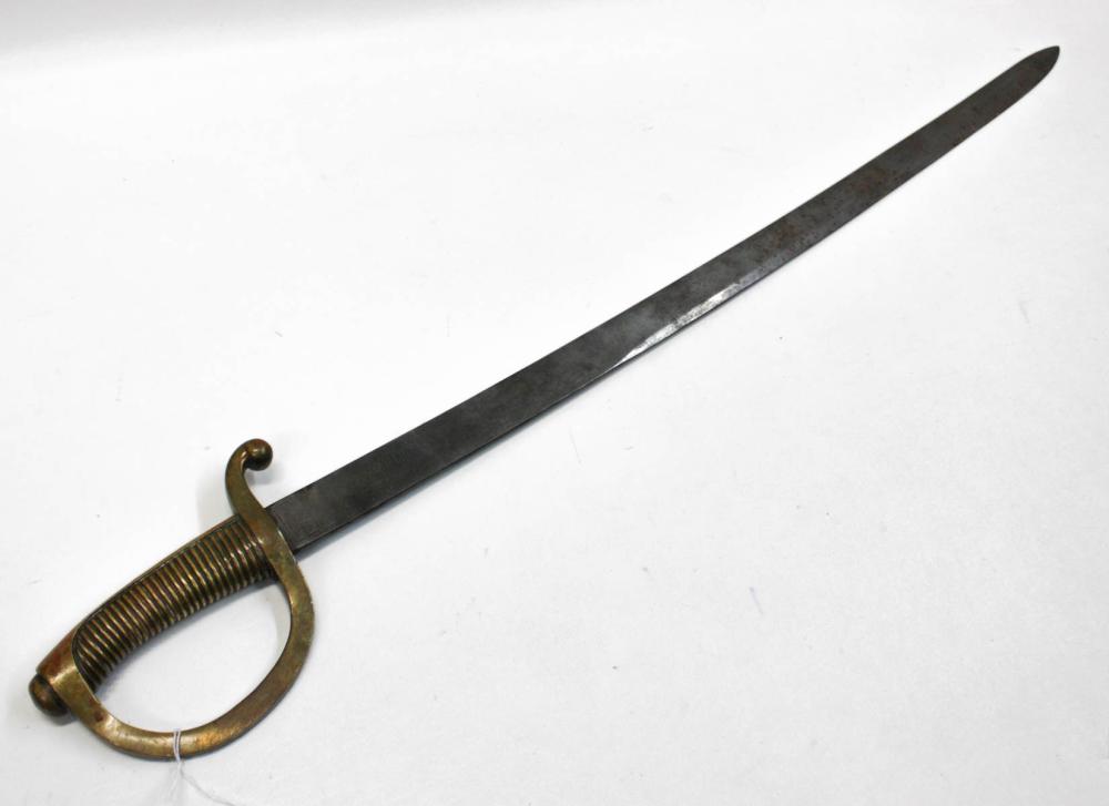 Appraisal: FRENCH STYLE SWORD groove solid cast brass hilt peened tang