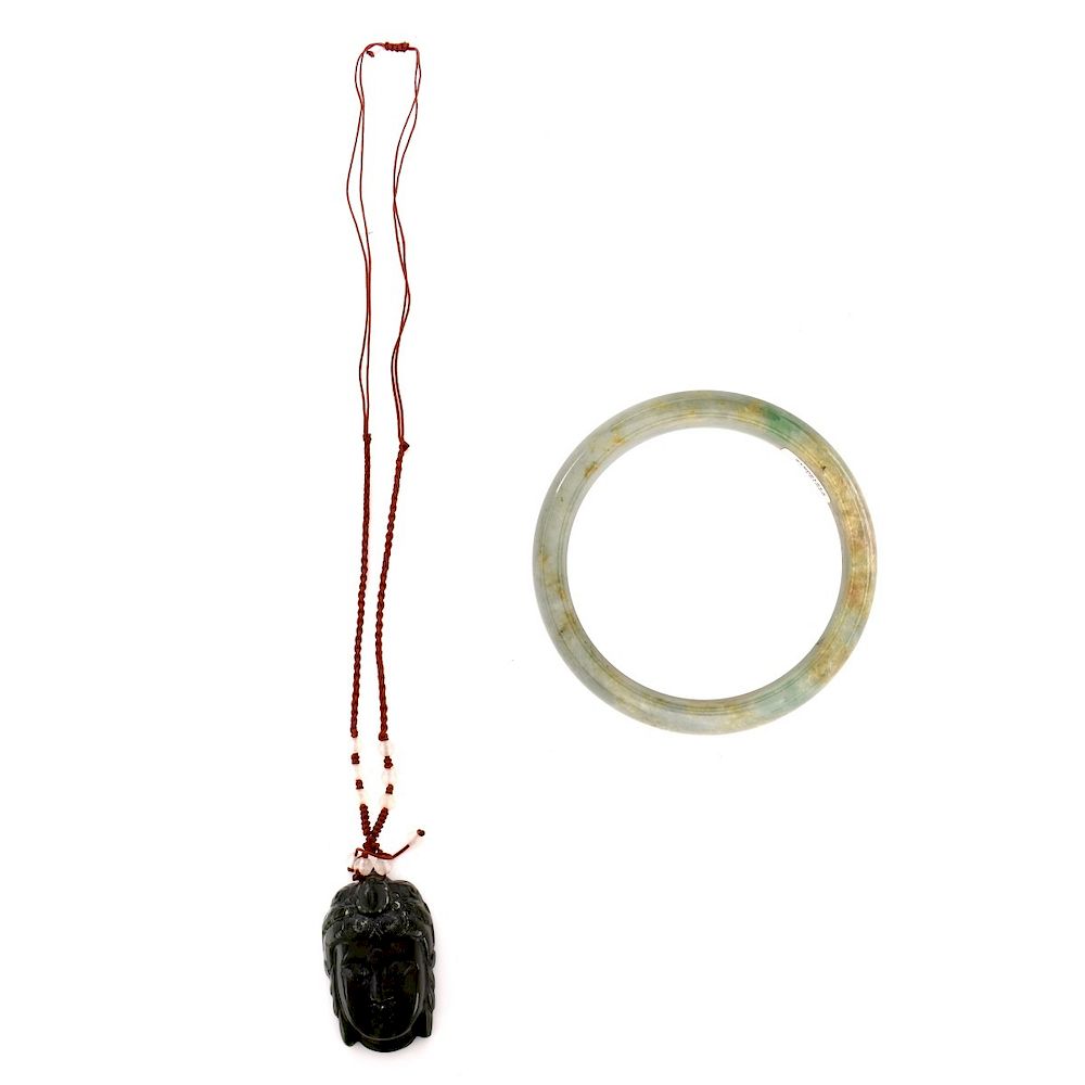 Appraisal: Hardstone Pendant and Bangle Chinese Carved Hardstone Pendant Necklace and