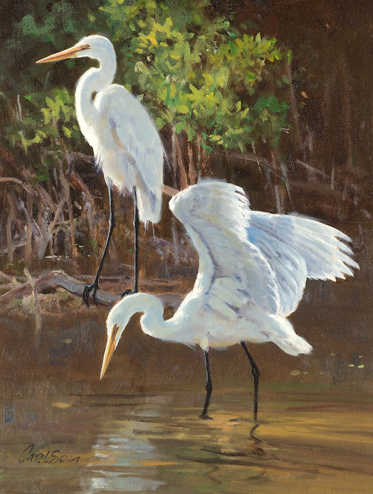 Appraisal: Ken Carlson b On the Coast Great Egrets Exclusive on