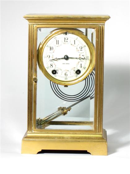 Appraisal: French brass and glass mantle clock th th century Rectangular