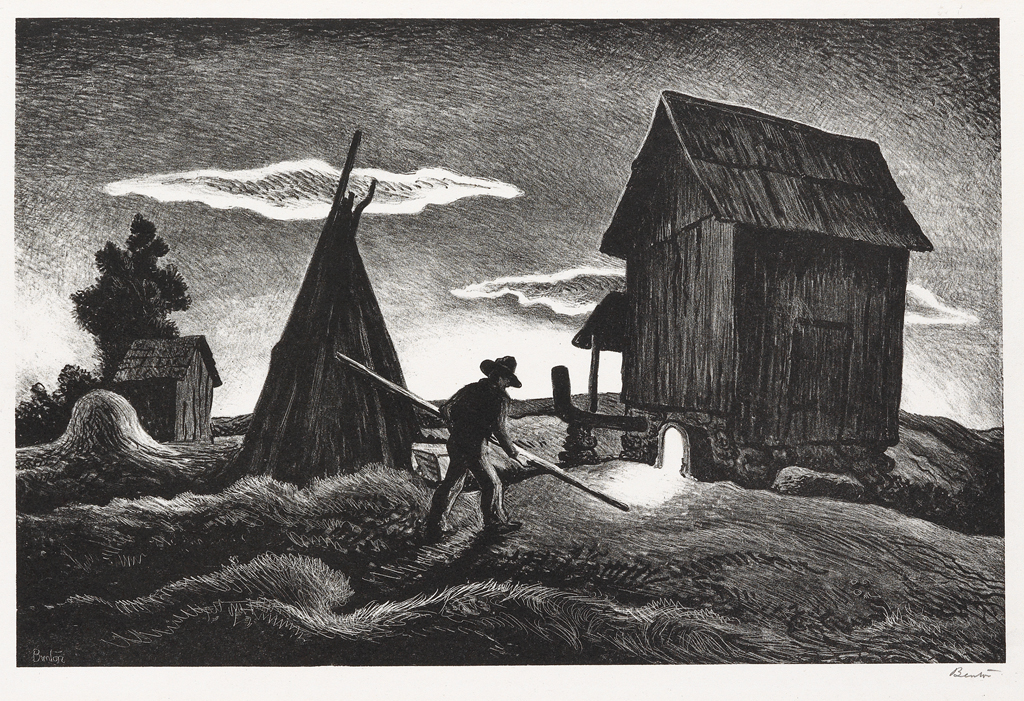 Appraisal: THOMAS HART BENTON Night Firing Lithograph x mm x inches