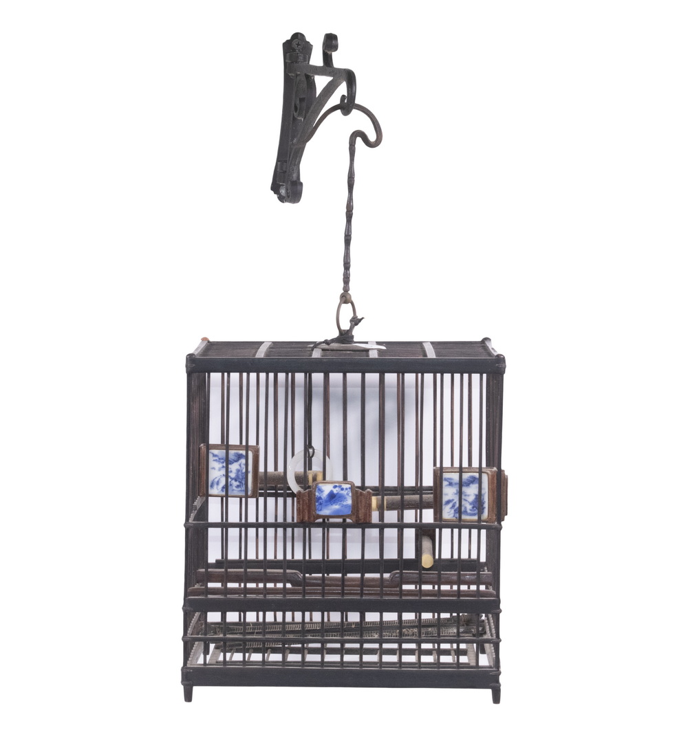 Appraisal: TH C CHINESE BIRDCAGE Circa Wooden Birdcage in ebony and