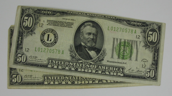 Appraisal: FACE VALUE OF U S PAPER CURRENCY two Federal Reserve