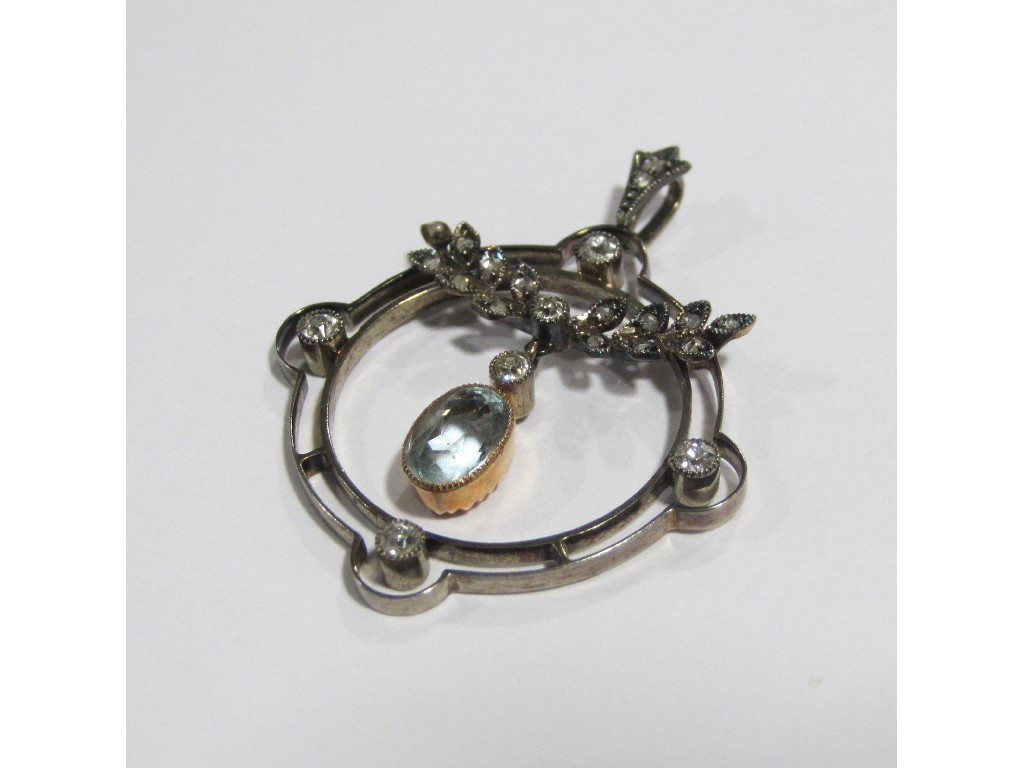 Appraisal: Edwardian bi colour gold diamond and aquamarine set pendant