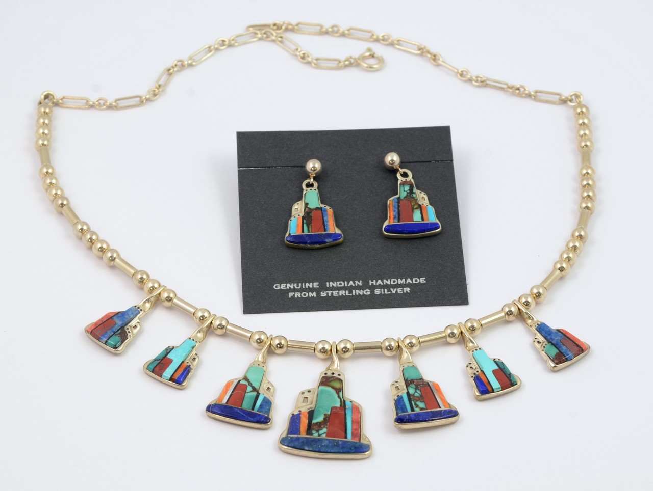 Appraisal: pc sterling and inlaid stone necklace and earring set by