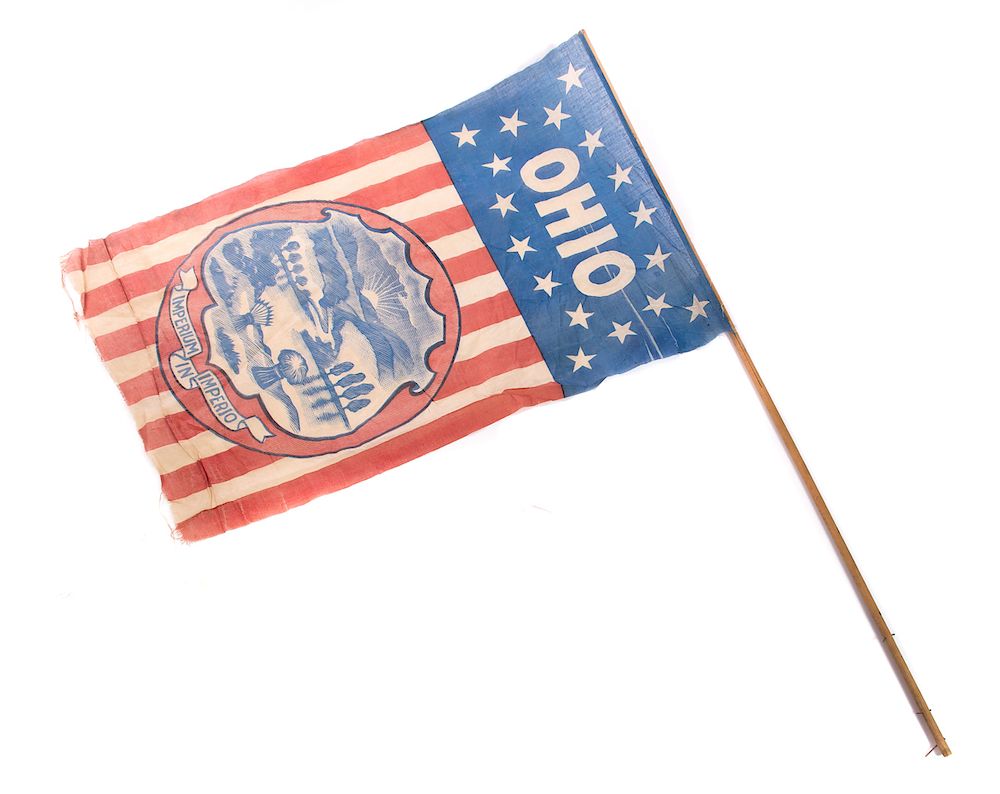 Appraisal: Early State of Ohio Parade Flag Measures tall wide Good