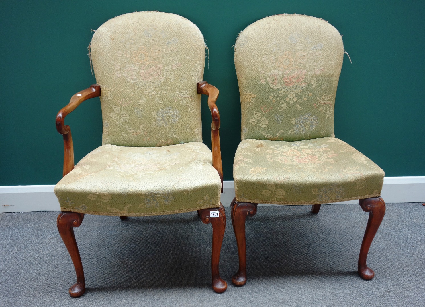 Appraisal: A set of six mid th century walnut framed dining