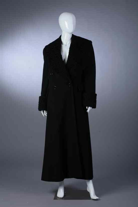 Appraisal: RALPH LAUREN FULL-LENGTH BLACK PERSIAN LAMB-TRIMMED WOOL COAT Size