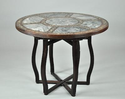 Appraisal: Oriental Rosewood Table with Marble Mother-of-Pearl and Brass Inlay Comprised