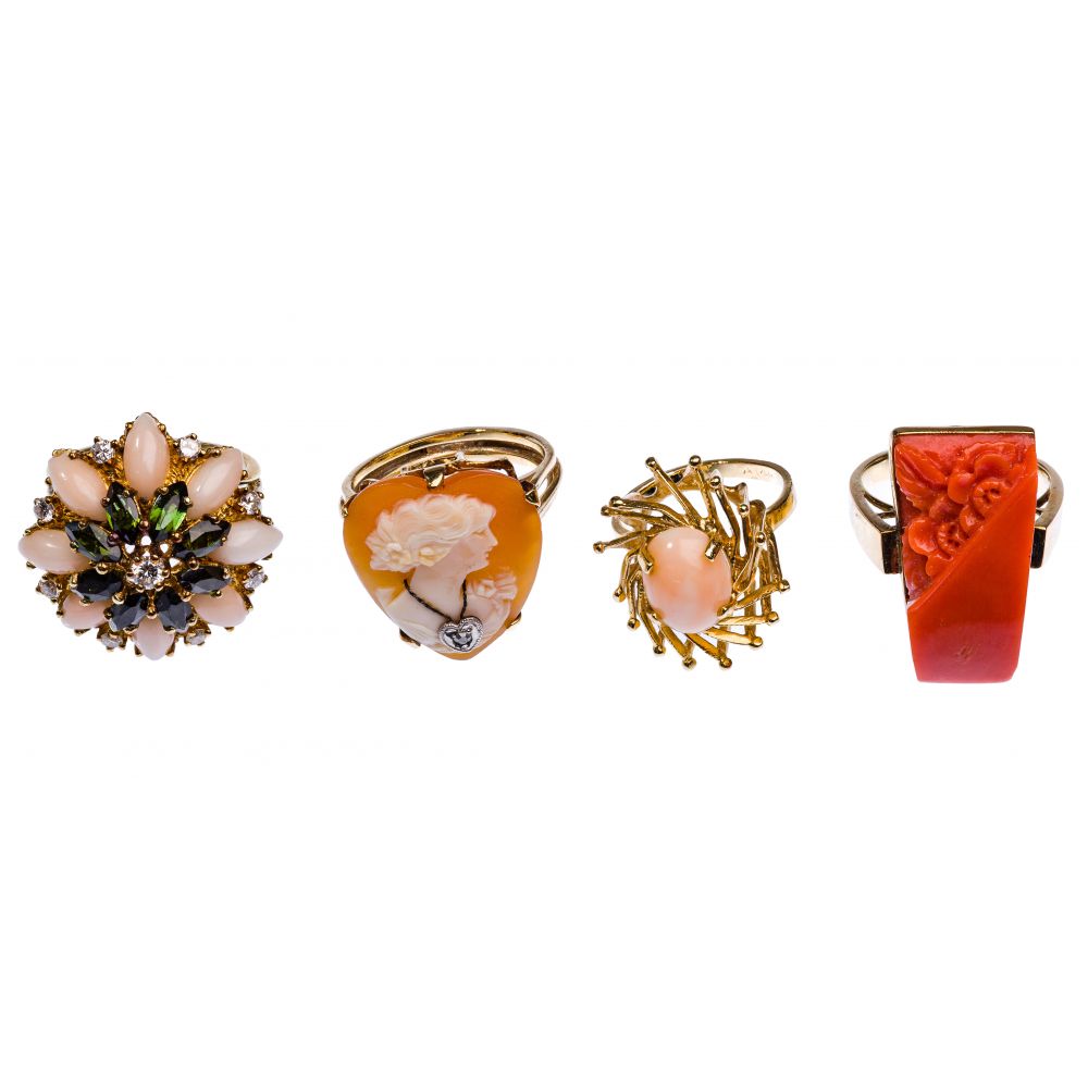 Appraisal: K YELLOW GOLD AND CORAL RING ASSORTMENT rings including having