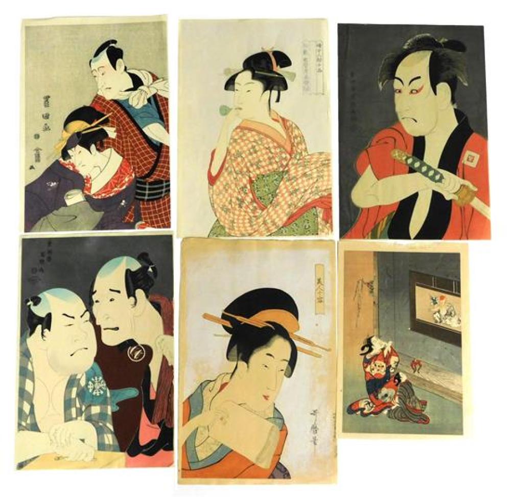 Appraisal: ASIAN Six loose Japanese woodblock print restrikes th C including