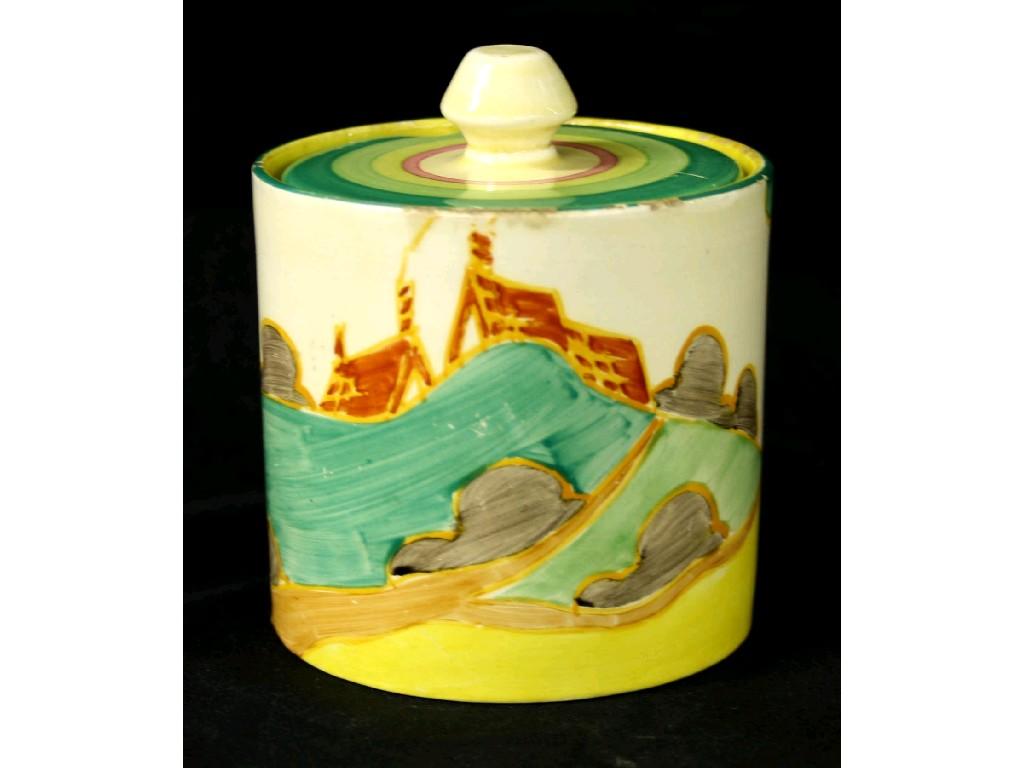 Appraisal: Clarice Cliff 'Secrets' Fantasque Bizarre cylindrical preserve pot and cover