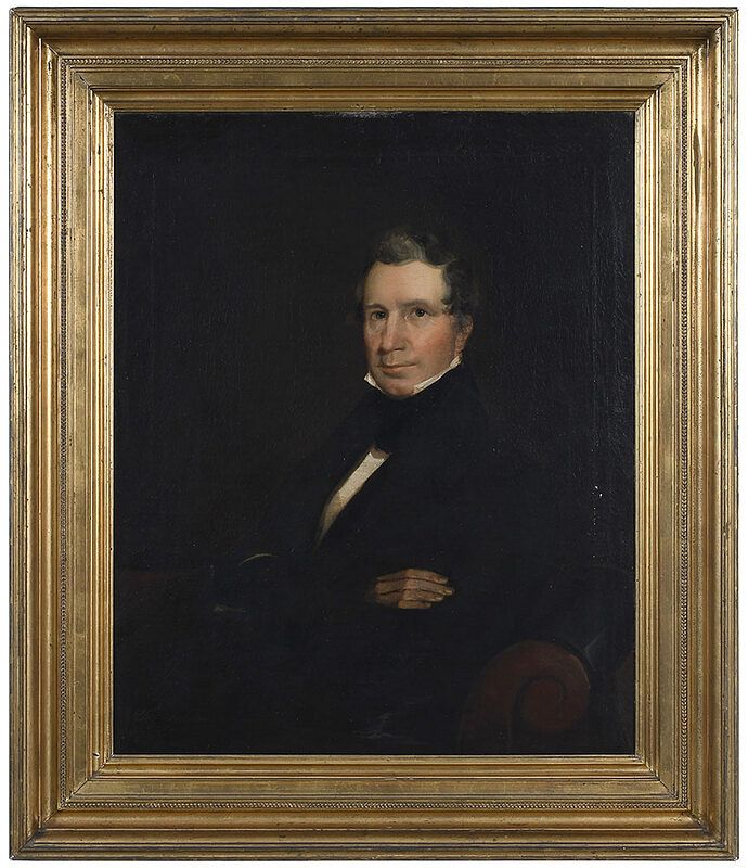 Appraisal: American School Portrait th century Gentleman with arms crossed seated