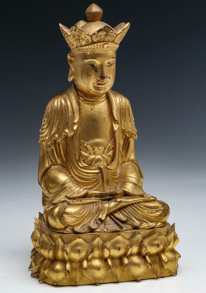 Appraisal: A FINE TH CENTURY GILT WOOD FIGURE OF BUDDHA Seated