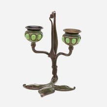 Appraisal: Tiffany Studios FLEUR-DE-LIS CANDLEHOLDER WITH SNUFFER MODEL USA c patinated