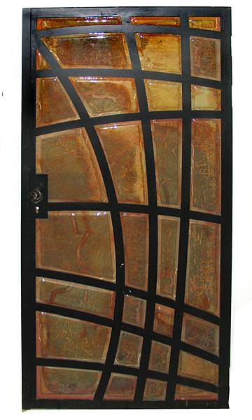 Appraisal: A pair of paneled amber art glass doors height ft