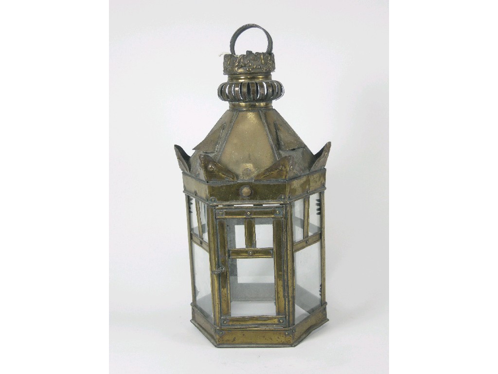 Appraisal: A th Century brass Lantern of hexagonal form with glass