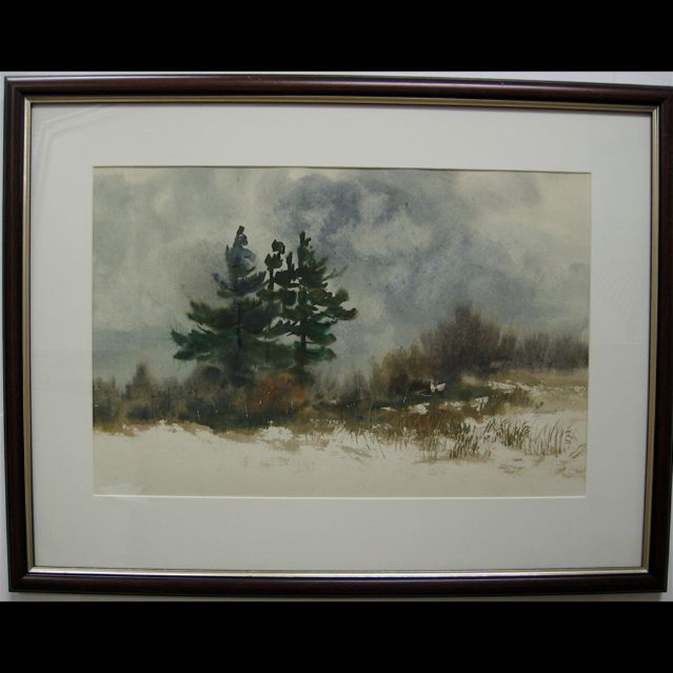 Appraisal: RON LEONARD - CANADIAN WINTER LANDSCAPE WATERCOLOUR SIGNED AND DATED