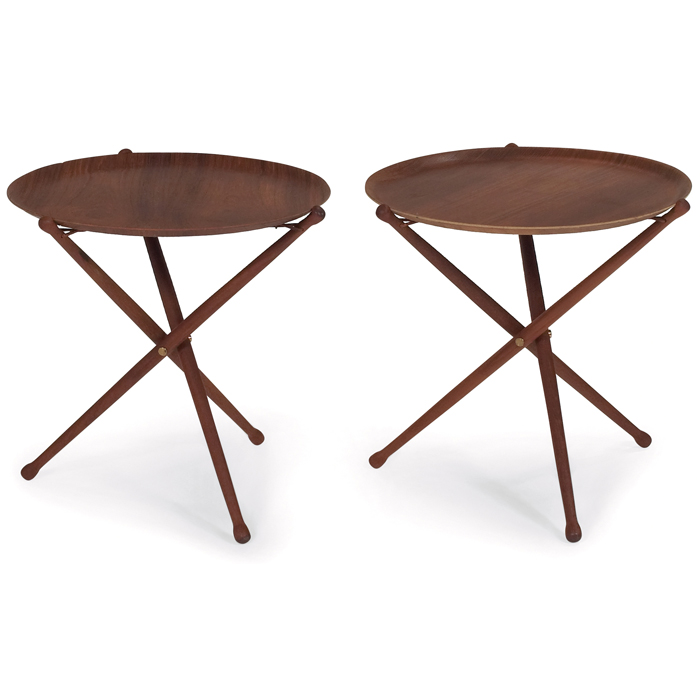 Appraisal: Swedish teak folding tray tables pair plywood tops over solid