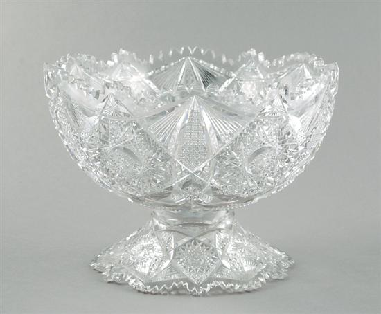 Appraisal: Libbey cut-glass punchbowl on stand circa scalloped edge with star-cut