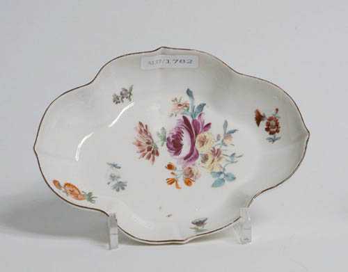 Appraisal: SOUCOUPE Berlin KPM circa Quatrefoil shape painted with flower bouquets