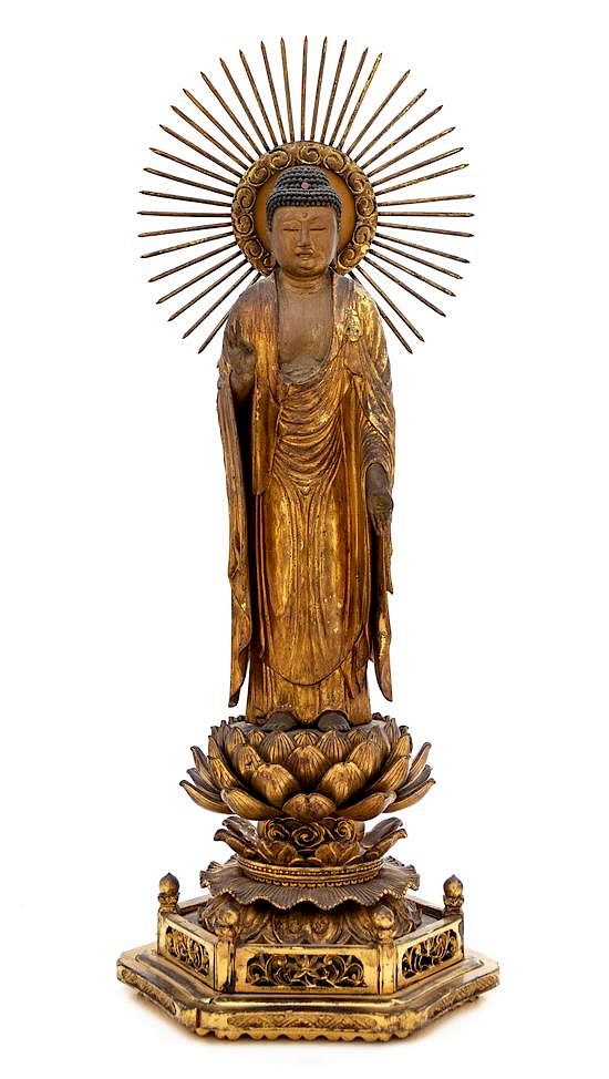 Appraisal: A Japanese Gilt Lacquered Wood Figure of Buddha Height inches