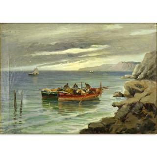 Appraisal: European School th Century Fishermen Oil on Canvas Painting European