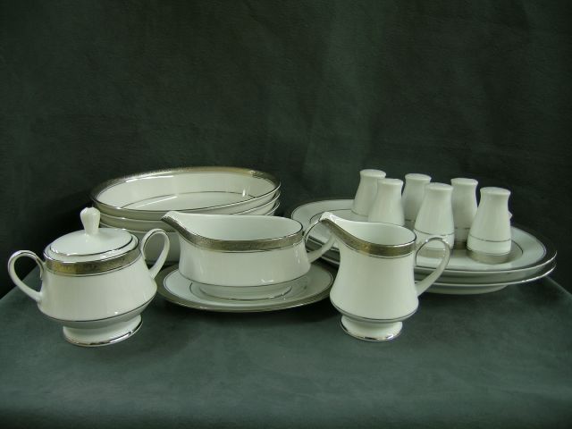 Appraisal: Noritake china Crestwood Platinum serving pieces including three oval vegetable