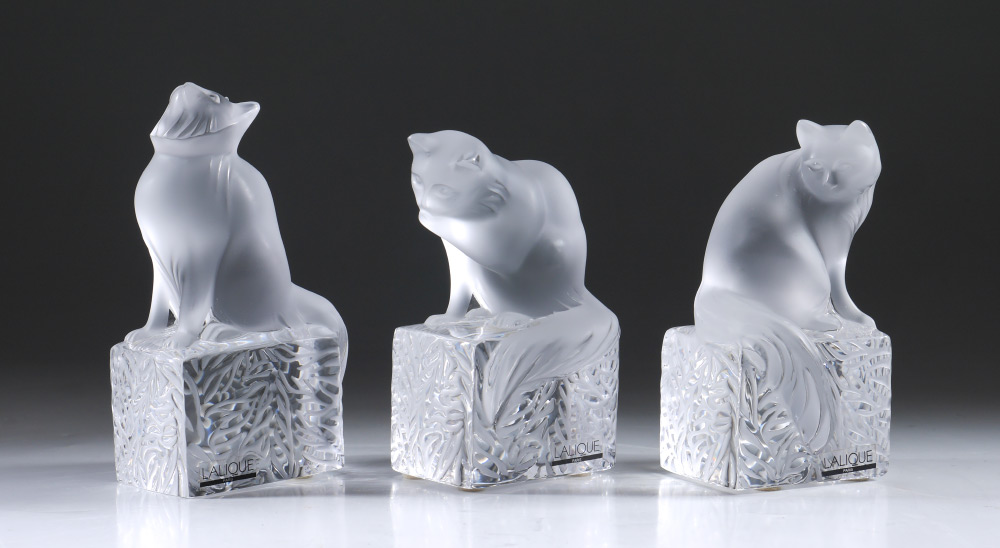 Appraisal: SET OF LALIQUE CRYSTAL CATS In positions each with the