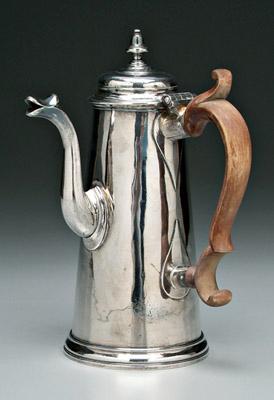 Appraisal: George I English silver coffeepot lighthouse form with dome lid