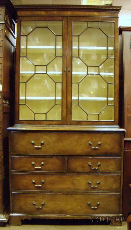 Appraisal: Georgian-style Glazed Mahogany and Mahogany Veneer Step-back Bureau Desk Bookcase