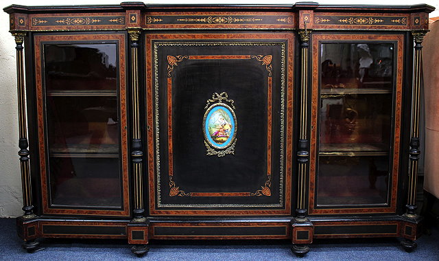 Appraisal: A TH CENTURY EBONY AND BURR WALNUT CREDENZA with inlaid