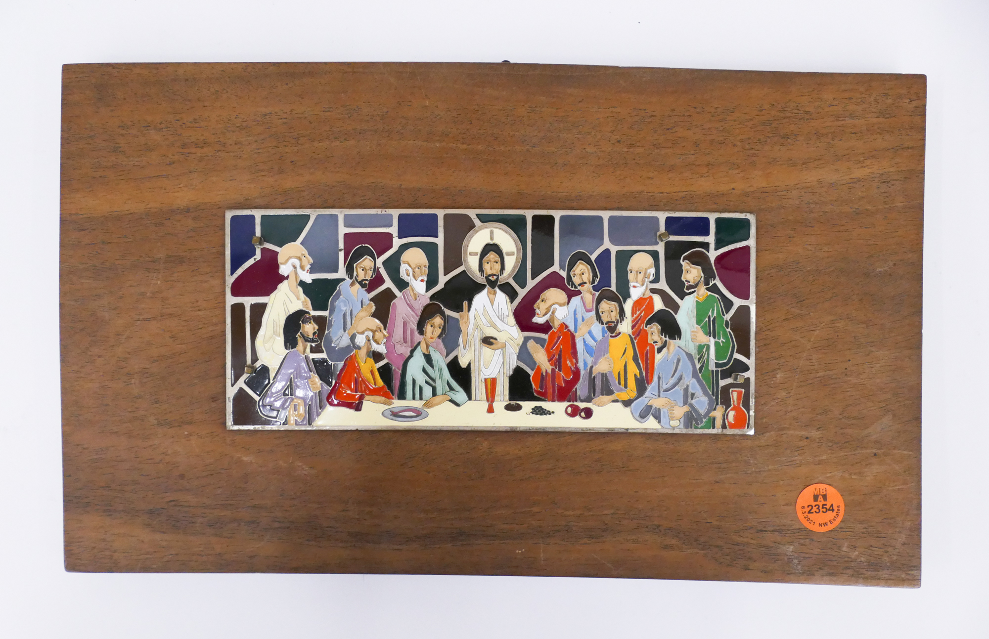 Appraisal: Midcentury Portuguese Enameled Last Supper Plaque- x ''