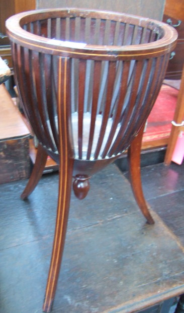 Appraisal: A late th century inlaid mahogany jardiniere with slatted body