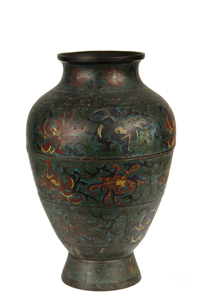 Appraisal: CHINESE BRONZE CLOISONNE URN - Large th c Ovoid Urn