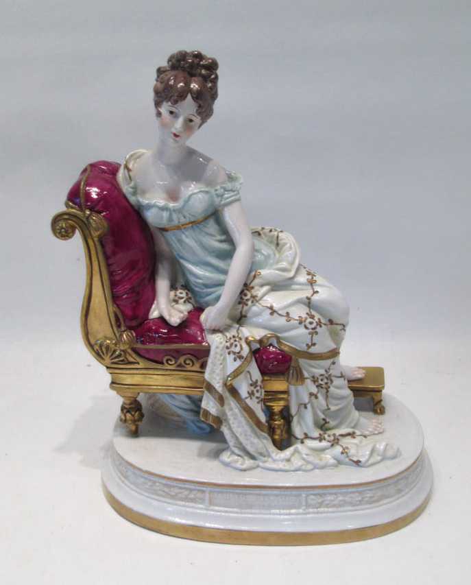 Appraisal: GERMAN PORCELAIN FIGURINE of Madame Recamier in repose on a