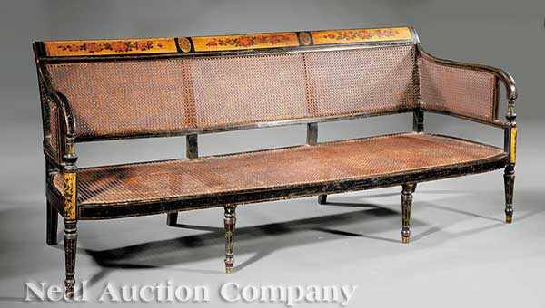 Appraisal: A Good Regency Paint-Decorated and Caned Settee early th c