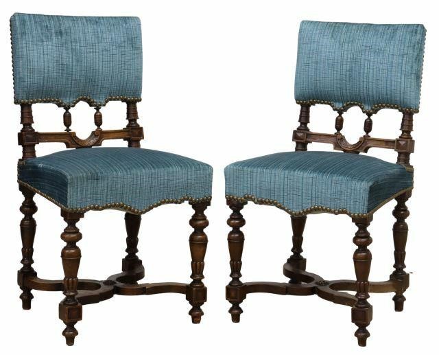 Appraisal: pair French Henri II style walnut chairs th c carved