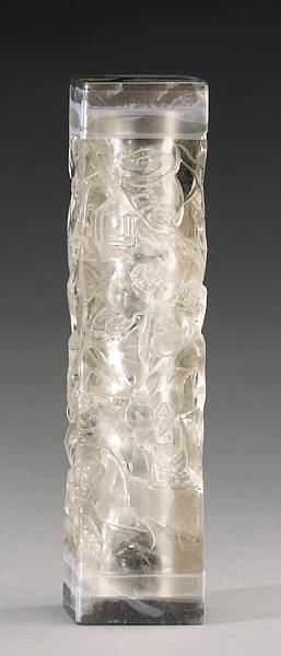 Appraisal: A carved rock crystal incense cylinder Late Qing Dynasty Of