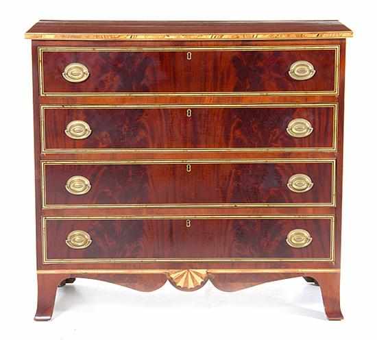 Appraisal: New England Federal inlaid cherry and mahogany veneer chest of