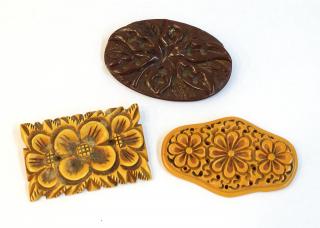 Appraisal: Vintage Bakelite Brooches Golden brown and deep brown tone with